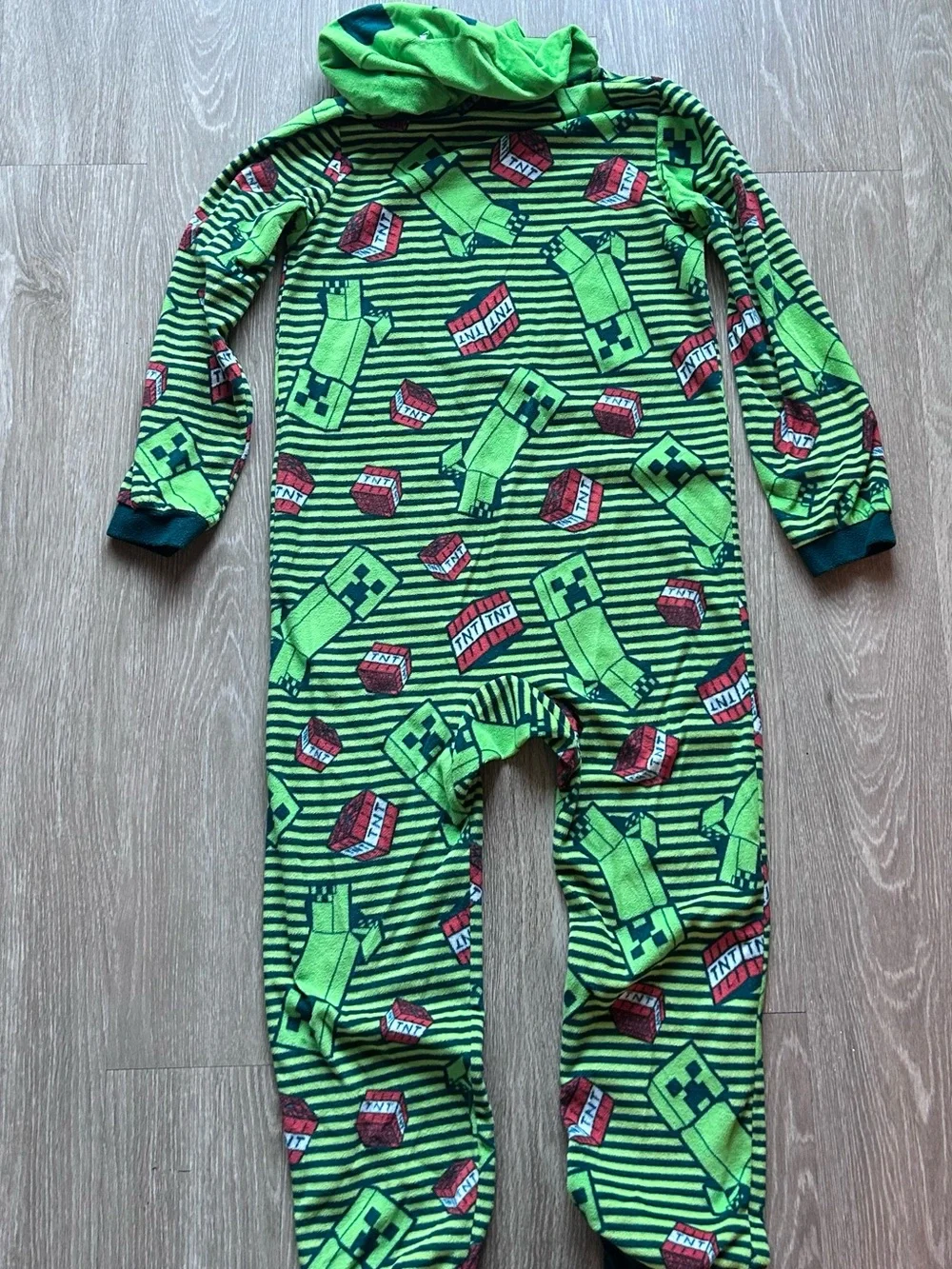 Minecraft Boys Hooded Onesie Pajamas Creeper TNT Size L 12/14